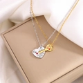 Silver heart and gold key titanium steel necklaces with I Love You engraving - Heart Key
