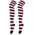 Detail view of pink and black striped over-knee socks with knitted ribbed cuffs - Wide Striped Style (59)