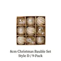 9-pack 8cm gold Christmas ball ornaments with snowflake textures in a kraft box - Style D 9pcs / 8cm