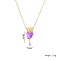 Collana dorata con cuore viola e ciondolo a goccia rosa con corona 28mm - Corona a Cuore Viola con Goccia d'acqua