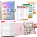 Rosa 100-Tage-Spar-Herausforderungsordner mit $5050 Zielverfolgung und PVC-Hüllen - Holografisches Silber Premium Set (Inkl. Einsätze + Tracker + Stift)