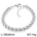 Bracelet maille tressée en acier inoxydable argenté, taille 180x6mm avec fermoir mousqueton - Argent-180x6mm(KB208484-GC)