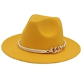 Detail of yellow cotton fedora hat featuring double braided rope and golden metal chain - M(56-58cm) / Yellow (Three-loop Rope)
