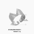 Minimalist V-shaped multilayer open ring in polished silver stainless steel finish - Adjustable Open / Steel