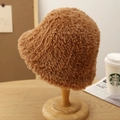 Elegant brown plush faux fur bucket hat in warm camel tone for women winter style - Coffee
