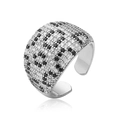 Bague léopard hip hop avec zircons noirs et blancs sertis, finition argentée - Argenté