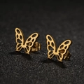 Elegant gold hollow butterfly stud earrings with detailed mesh wings for daily wear - 671 Hollow Butterfly / Gold