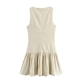 Sleeveless beige pleated dress with drop waist and bow detail in a minimalist design - Off White