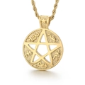 Colgante de estrella hueca en acero inoxidable bañado en oro de 18K estilo hiphop con cadena - Colgante Hueco de Nudo Celta de Pentagrama (KP100334)