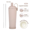 Beige 830ml stainless steel vacuum flask with magnetic handle and Tritan straw - 830ml / Milk Tea