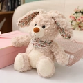 Cute cream plush bunny with floral ears and bow tie sitting in a warm gift setting - Pink Rabbit / 30cm