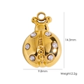 Golden ladybug pendant with clear rhinestones and dimensions showing 14.3mm height - White Zirconia