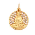 Detail view of 14mm gold-plated brass Buddha charm with white cubic zirconia inlay - Buddha Amulet L023027 Gold