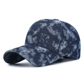 Retro deep blue tie-dye denim baseball cap with snowflake wash texture for unisex wear - Deep Blue Clouds