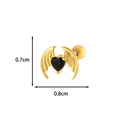 Detail showing 0.7cm by 0.8cm gold bat-winged heart piercing stud with black gemstone - 5# Bat Wings Gold