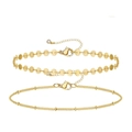 Golden layered anklet set with disc charms and bead chain for summer beach fashion - Golden Round Disc and Bead Chain Set