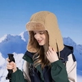 Winter khaki trapper hat with fleece lining and earflaps for outdoor snow sports - Beige