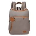 Mochila de nailon color topo con ribetes de cuero marrón y múltiples compartimentos - 74 Caqui