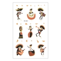 Waterproof temporary tattoo sheet with colorful Day of the Dead skeleton musicians - Day of the Dead Style Skulls (EC-822)