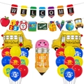 Set decorazioni per il rientro a scuola con striscione welcome e palloncini scuolabus - Stile Matita