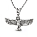 Collana in acciaio inossidabile argento con dea egizia Iside e ali spiegate - Stile dea egizia d'argento (KP56202-BD) / Solo Ciondolo