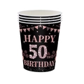 Stack of black and pink glitter disposable paper cups for 50th birthday party - Fiftieth Birthday - Cups