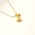Golden 3D balloon letter I pendant necklace with polished finish snake chain - Letter I(S-P062-I)