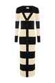 Nauwsluitende gebreide maxi-jurk met V-hals en zwart-witte horizontale strepen - S / Zwart-wit Gestreepte Knoopsluiting