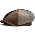 Breathable newsboy cap featuring vintage patchwork design in black, brown and grey - 55-59cm (Adjustable) / Color Block