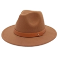 Chapeau fedora classique en laine marron avec ruban en cuir et rivet doré - M (56-58cm) / Kaki