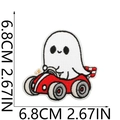 Detail shot of Halloween cartoon ghost racer patch with dimensions 6.8cm x 6.8cm - Racing Ghost (1)