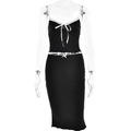 Dettaglio di set gonna due pezzi nero con pizzo bianco e decorazioni a fiocco - S / Nero