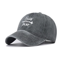 Detail of washed grey cotton baseball cap with Faith OVER Fear and cross print - Adjustable / Army Green