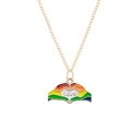 Golden heart necklace featuring rainbow enamel hands and engraved Love pendant - Hands Heart Love