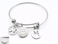 Silver adjustable stainless steel zodiac bangle featuring Pisces charms and engravings - Silver Pisces (KB88078-Z)