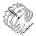 Front view of multi-layer silver stainless steel ring with wave patterns and open design - Silver
