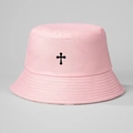 Cappello a secchiello rosa in cotone con ricamo a croce nera per protezione solare - Taglia unica / Rosa