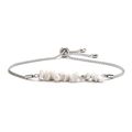Detail of adjustable stainless steel box chain bracelet with natural white crystal stone - Steel & White Turquoise Style