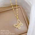 Detail of gold titanium steel butterfly pendant with full crystals and size parameters - Gold Butterfly Necklace (A110)