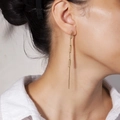 Elegant gold geometric chain earrings featuring long dangling metal circles for women - Gold Minimalist Streamlined Long Style (E325-GO)