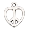 Ciondolo a cuore vintage in argento con simbolo della pace per creazione gioielli - 1 Pezzo Cuore Traforato Simbolo della Pace 12x14mm