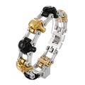 Bracciale da uomo hip hop con teschio in acciaio inossidabile dorato e nero lucido - Stile Teschio 3D Oro e Nero (KB119259-BDFC)