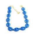 Detail of bright blue coffee bean link bracelet with gold-tone adjustable chain and clasp - Sky Blue