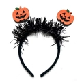 Halloween headband featuring festive orange felt pumpkins and black fluffy feather trim - Double Felt Pumpkin Head
