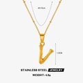 Collier en acier inoxydable doré avec pendentif lettre V au design de bambou - Lettre V (Or)