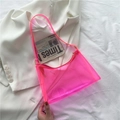 Neon pink transparent PVC baguette shoulder bag with stylish translucent finish - Pink