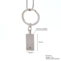Detail of square stainless steel keychain pendant with small black stone and dimensions - 542-01 Rectangular Snakeskin Black Stone