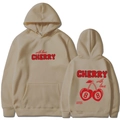 Sweat à capuche beige avec imprimé graphique cerises rouges et texte édition limitée - Chameau