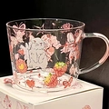 High-capacity glass mug with pink bunny and strawberry prints and a sturdy handle - 500ml / Pink Bunny
