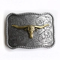 Hebilla de cinturón estilo cowboy con cabeza de toro dorada y grabados retro - BK010 Hebilla de Cabeza de Toro Dorada Bicolor Retro